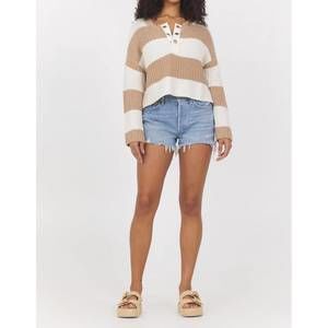 NEW VINTAGE HAVANA stripe grommet sweater in beige